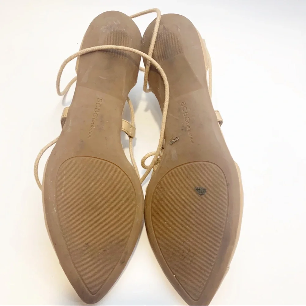 BCBGeneration Size 8.5‎ Tan Zoora Point Top Lace Up Ballet Flat